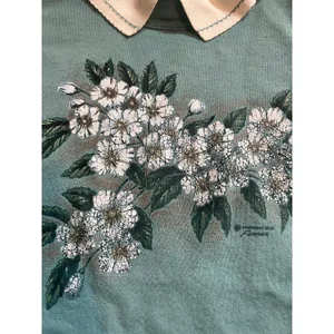 Vintage grandma collar sweatshirt white flower green size med thumbnail 2