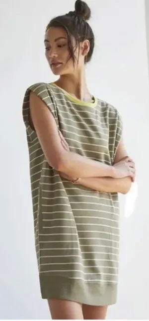 Anthropologie Daily Practice Tee Dress Striped Light Fleece Green‎ Size Large thumbnail 1