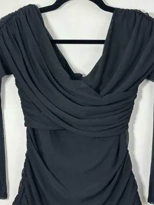 Abercrombie Black Long Sleeve Asymmetrical Wrap Bodysuit Size Medium thumbnail 3