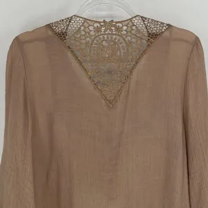 MAD STYLE Womens Boho Blouse Large Brown Crochet Lace Sheer Peasant Top Festival thumbnail 7