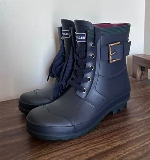 Tommy Hilfiger‎ Womens Navy Blue Lace Up Rubber Rain Boots Side Buckle Size 6 thumbnail 1