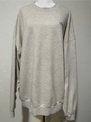 ALO Yoga Female Accolade Crew Neck Pullover Cozy Sweatshirt Oatmeal Heather XL thumbnail 8