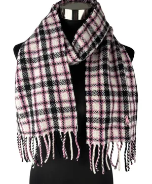 Ralph Lauren Blue Label Pink Black White Plaid Scarf Lambswool Fringe Made Italy thumbnail 1