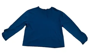 Zara Collection Women M Teal Blue Cropped Top Ruffle Hem Sleeve Minimalist Chic thumbnail 1