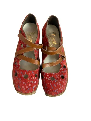 Rieker Red Polka Dot Suede Mary Jane Flats Crisscross Strap Ankle Size 7 Women's thumbnail 5