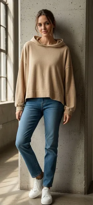Aerie Velour Soft Oversized Pullover Hoodie Tan Lounge Sweatshirt Cozychic Large thumbnail 1