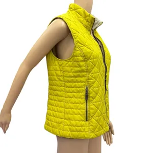 GH Bass and Co Quilted Vest Chartreuse Zip Front Fleece Collar Zip Pocket Medium thumbnail 6