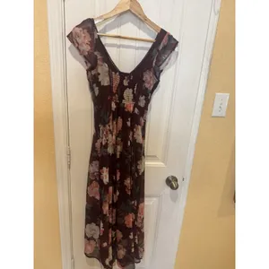 Abercrombie Womens Floral Maxi Dress Size XXS Tall Burgundy Lace thumbnail 7