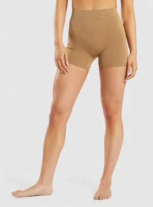 Gymshark Large Seamless Boxers Shorts Underwear Back‎ Band Logo Beige High Rise thumbnail 1