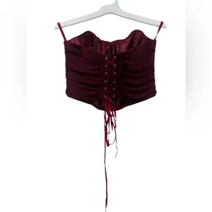 Source Unknown Burgundy Strapless corset top. Dark Academia style. thumbnail 2