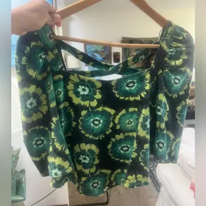Free People green floral/ crossed back straps sz L thumbnail 1