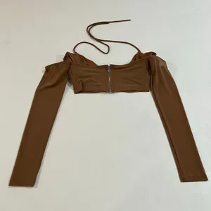 White Fox Chocolate Brown Off Shoulder Ruched Crop Top Size M Going Out thumbnail 3