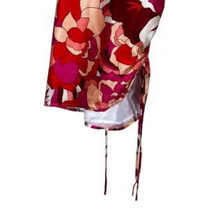 Runaway Tammy Floral Halter Mini Dress Red Pink Satin Ruched Open Back SizeS thumbnail 4
