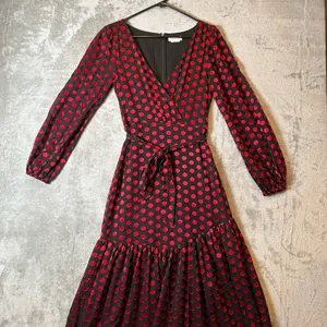 Lovers and Friends Augustus Long Sleeve Gown Red Black Polka Dot‎ Print Sz S thumbnail 3