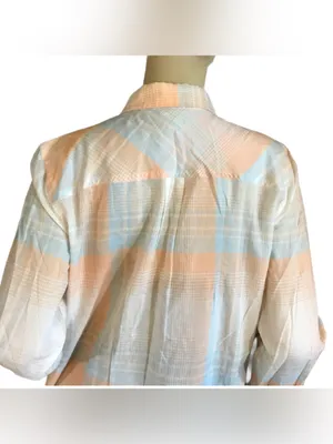 J. Crew "The Perfect Shirt" Peach & Blue Cotton Plaid Button Down (M) thumbnail 5