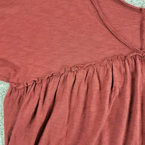 Altar’d State Cropped Top M Red V Neck Long Sleeve Ruffle Trim Pullover Blouse thumbnail 3