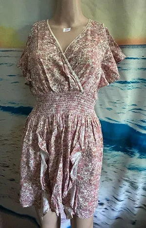 Japna Women’s Floral Smocked Waist Pink Wrap Dress MD thumbnail 1