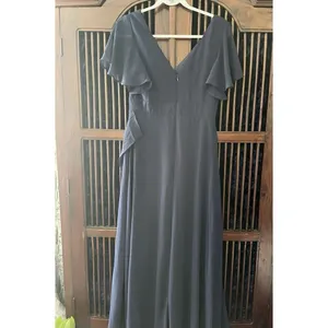 NWT Ever-Pretty Women's Dress Double V Neck A Line Ruffle Hem Backless Blue L thumbnail 3