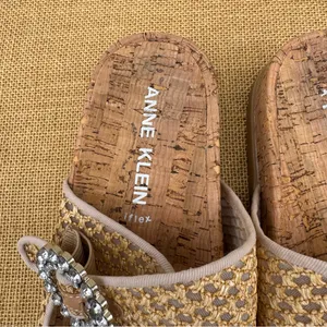 Anne Klein Hazel Tan Slide Sandals with Rhinestone Buckles 8.5 thumbnail 4