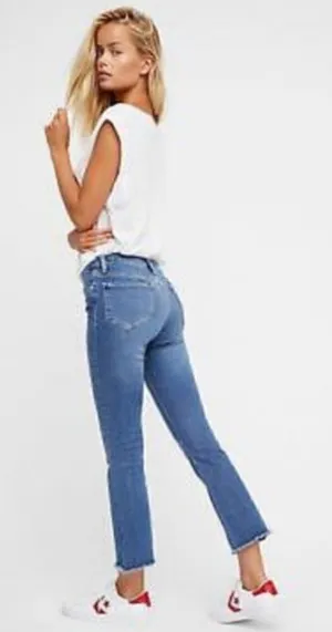 Free People Straight High Waist Frayed Hem Jeans thumbnail 1