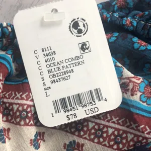 Free People Blue Teal Patchwork Spaghetti Strap Tank NWT thumbnail 3