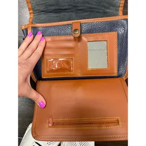 Vtg Dooney & Bourke Navy Blue & Tan All Weather Leather Organizer Crossbody Bag thumbnail 7