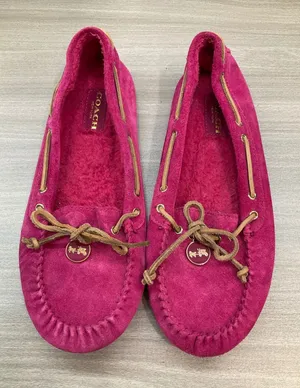 Coach Antonia Moccasin Pink Suede Slippers thumbnail 1