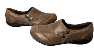 Clarks Bendables Ashland Alpine Brown Leather Slip On Loafers Womens 9M thumbnail 1