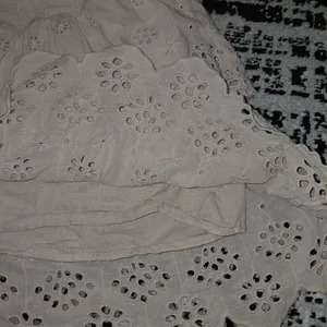 Bershka Size S Cream Tiered Ruffle Dress Eyelet Smocked Puff Sleeve thumbnail 10