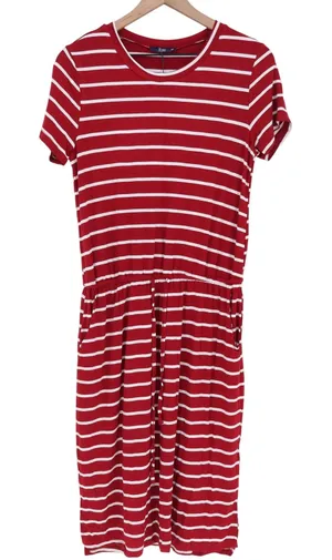 Simier Fariry Red White Striped Short Sleeve Midi Dress Pockets Medium NEW thumbnail 1