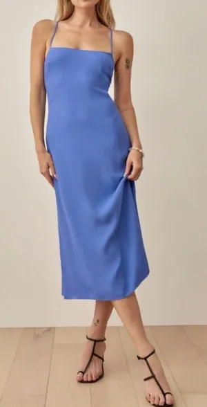 Reformation Dover Crepe Midi Dress in Blue Dusk thumbnail 1