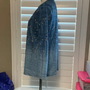Stylish Blue Patterned Long Sleeve Women's Top thumbnail 5