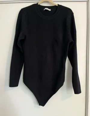 Abercrombie & Fitch Black Ribbed Crewneck Bodysuit Sweater XL A&f thumbnail 1