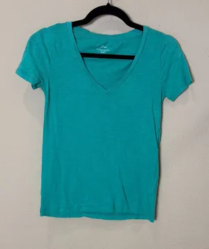 J. Crew VIntage Cotton V Neck Tee T Shirt Size XXS Bright Green thumbnail 1
