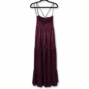 NEW Lulus Vasilia Plum Purple Satin Jacquard Full Tiered Corset Maxi Dress Small thumbnail 6