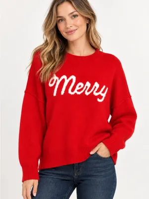 CeCe Merry Christmas Sweater Red White Holiday Pullover NWT Size L thumbnail 1