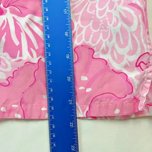 Lilly Pulitzer Button Down Pajama Shirt Top Pink Hibiscus Gingham Ric Rack MED thumbnail 6