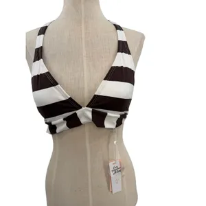 PilyQ Godiva Banded Halter Bikini Top Brown White Stripe NWT‎ Size Large thumbnail 5