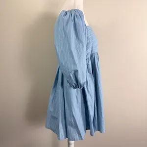 Abercrombie & Fitch Emerson Poplin Pin Stripe Puff Sleeve Mini Dress Size Large thumbnail 4