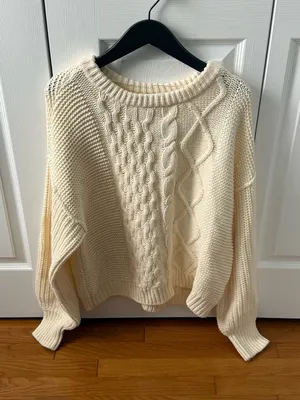 Free People Dream Cable Crew Sweater in Cream thumbnail 2
