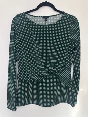 Ann Taylor Factory Twist Front Long Sleeve Top Size M Green Geo thumbnail 1