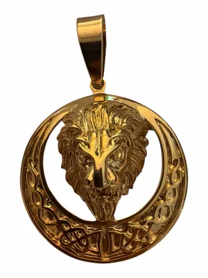 Gold Tone Lion Head Crescent Pendant thumbnail 1
