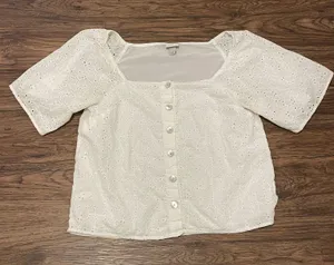 A New Day Short Sleeve Eyelet Button Detail Top White Size Small thumbnail 1