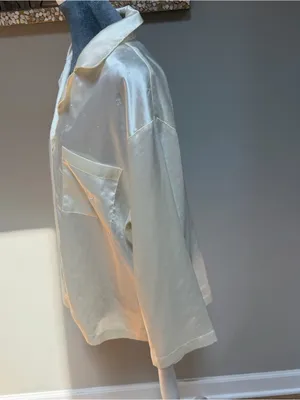 Vintage Christian Dior cream white satin medium pajama set 2 piece loungewear thumbnail 3