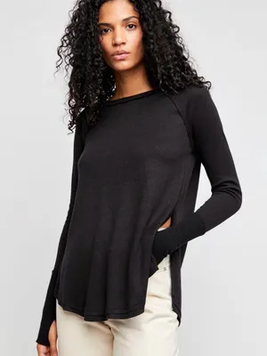Free People Snowy Thermal Top in Black thumbnail 1