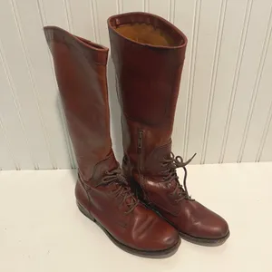 Frye Melissa Tall Lace Boots Women 7.5 Brown Leather Equestrian Riding Combat thumbnail 5