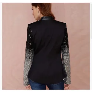 Ebossy Sequin Ombre Sleeve Blazer Womens Large Black Silver Glam Jacket thumbnail 9
