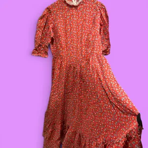Cute strawberry shortcake prairie milkmaid handmade lace collar maxi dress thumbnail 3