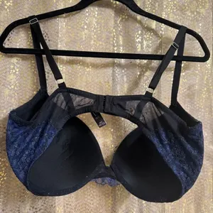Victorias Secret Very Sexy Pushup Navy Blue Black Lace Rhinestone Bra 38DD thumbnail 2