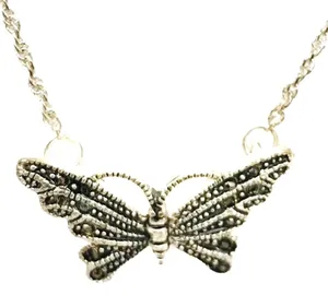 Marcasite Butterfly Dainty Chain Silver Necklace thumbnail 1